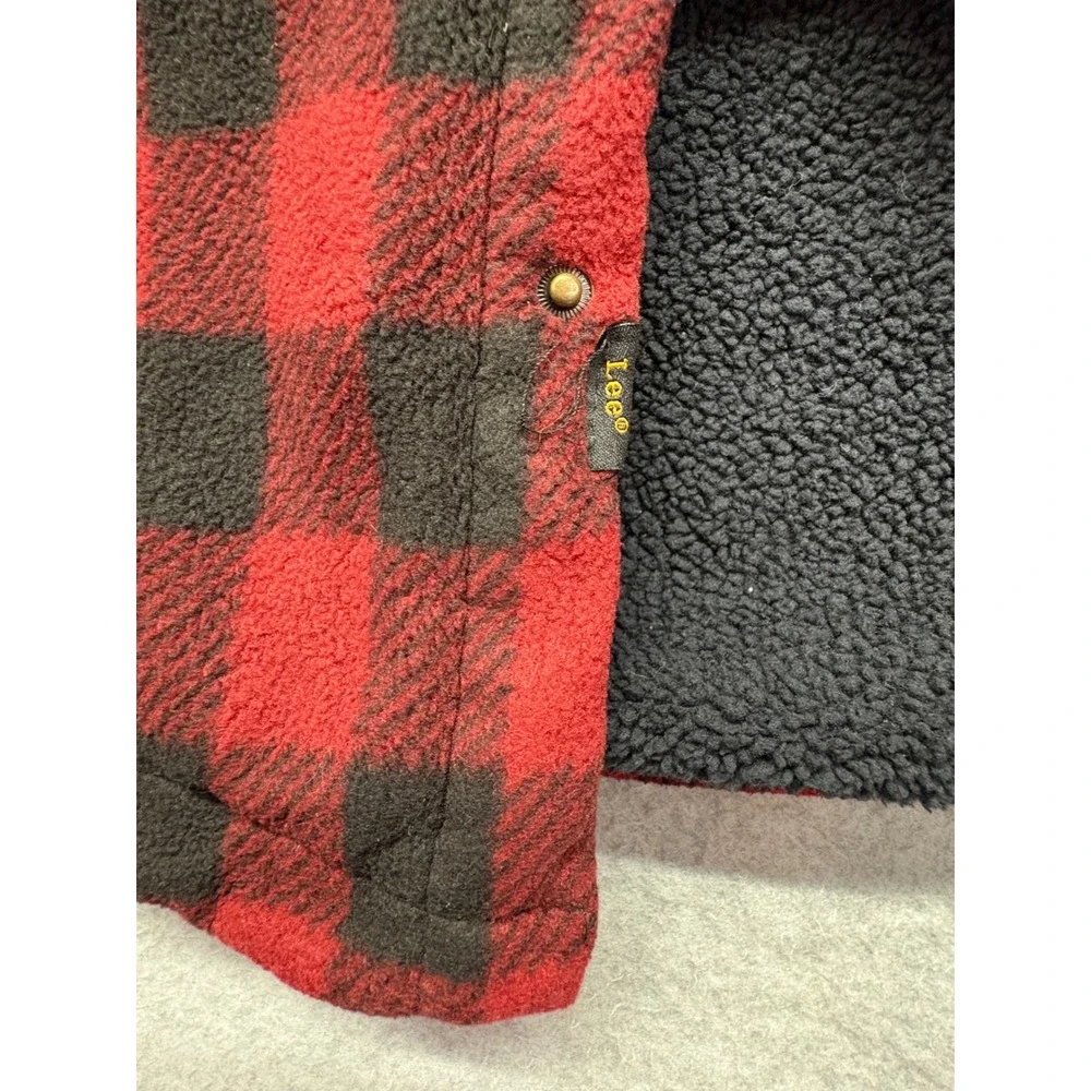 Lee Mens XL Red Black Buffalo Plaid Fleece Lined Flannel Snap‎ Shirt Jacket